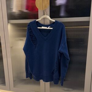 Helmut Lang Navy Distressed V-Neck Sweater